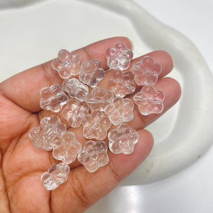 GB34 Golden glitter clear Flower glass bead ( 1 pc )