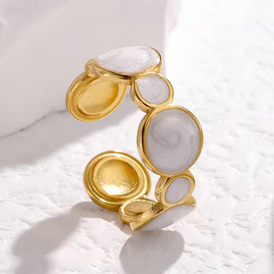 SS 192 White enamel round ring adjustable- 18k gold plated stainless steel - Anti tarnish - Wholesale