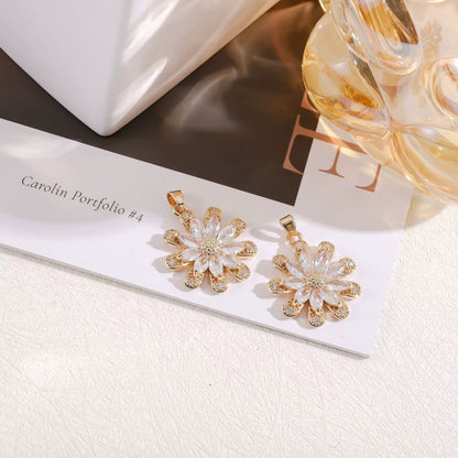 SS 1201 Sunflower Pendant 14k gold plated Zircon crystal charm ( 1 pc ) Anti tarnish ( 21:24 mm )