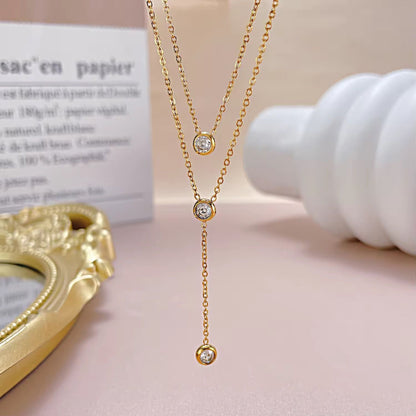 NSJ24F Dainty zircon double layer necklace - 18k Gold PVD plated stainless steel - Anti tarnish