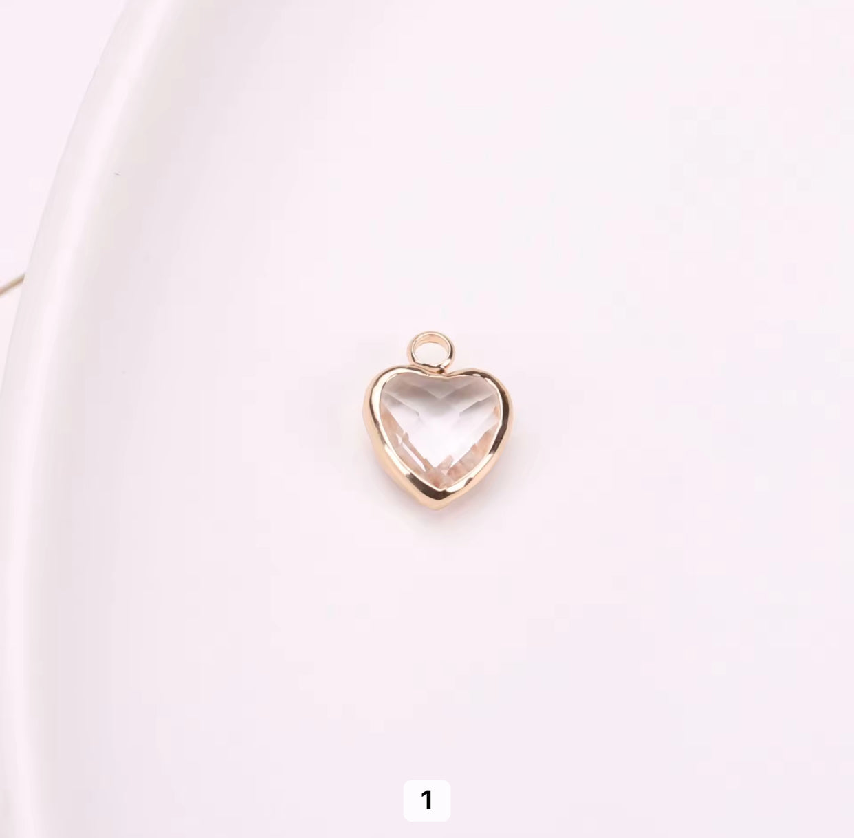 BBB 95 Heart 14k gold plated Zircon crystal charm ( 1 pc ) Anti tarnish ( 8 mm )