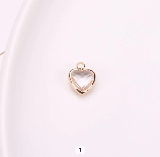 BBB 95 ( a) White Heart 14k gold plated Zircon crystal charm ( 1 pc ) Anti tarnish ( 8 mm )