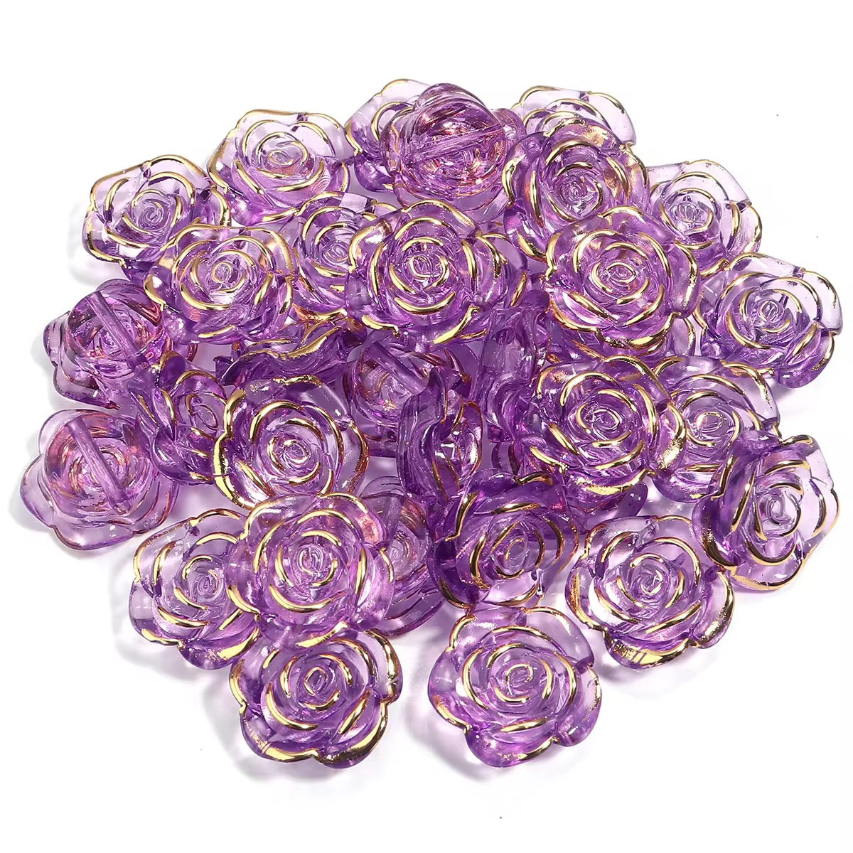 BBB 361 (d) Purple Rose Flower Bead ( 1 pc ) UV Plated Acrylic ( 20 mm )