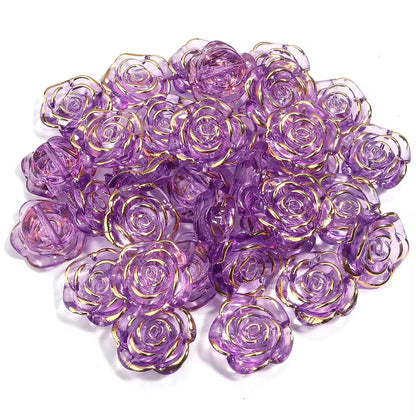 BBB 361 (d) Purple Rose Flower Bead ( 1 pc ) UV Plated Acrylic ( 20 mm )