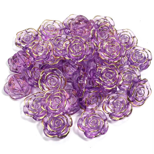 BBB 361 (d) Purple Rose Flower Bead ( 1 pc ) UV Plated Acrylic ( 20 mm )