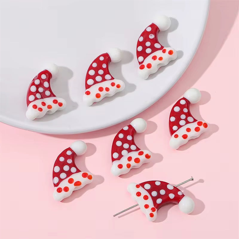 BBB 254 (e) Christmas Hat Hand painted glass bead ( 1 pc ) Big Lampwork Bead ( 20:23 mm )