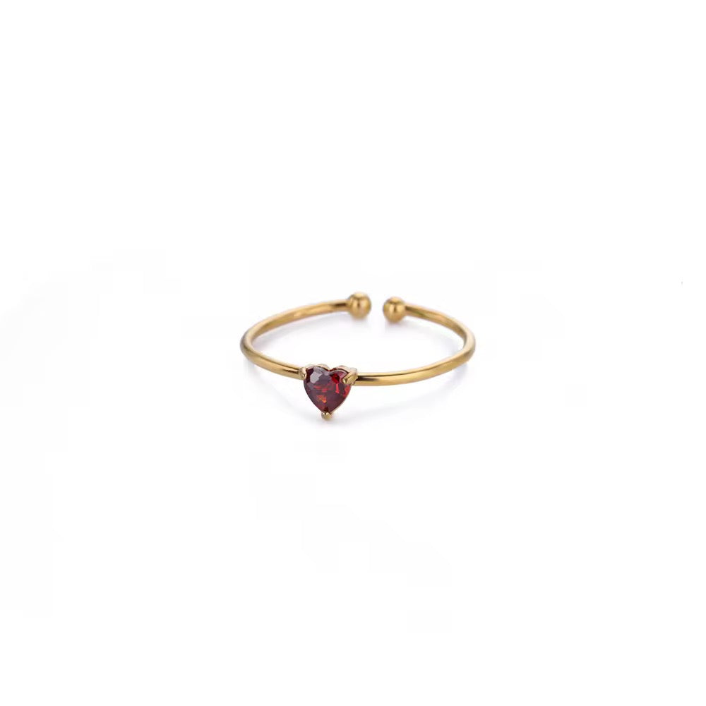SJ 481 Zircon heart ring adjustable - 18k Gold PVD plated stainless steel - Anti tarnish
