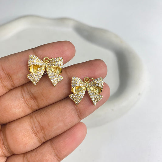 SS 1223 Bow Christmas Zircon charm 18k gold plated ( 1 pc ) Anti tarnish ( 16:18 mm )