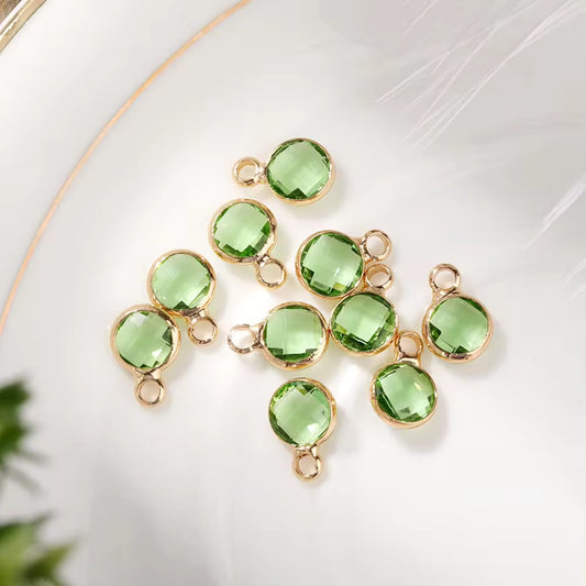 SS 2680 Olive Green round 14k gold plated Zircon crystal charm ( 1 pc ) Anti tarnish ( 6 mm )