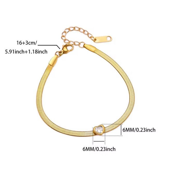 BSJ10B Heart Snake bracelet - 18k Gold PVD plated 316 stainless steel - Anti tarnish