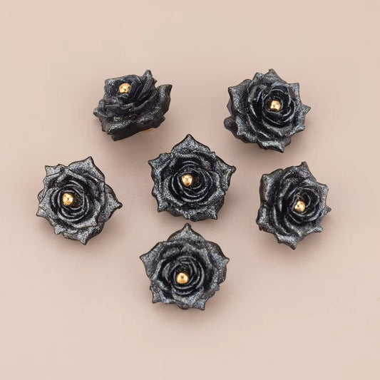 SS 1290 Black Glittery Flower charm 18k gold plated ( 1 pc ) Anti tarnish