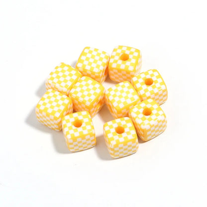 BBB 251 (d) Yellow Grid square 13mm uv plated shiny Acrylic bead ( 1 pc )