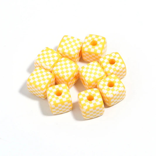 AC 1975 Grid square 13mm uv plated shiny Acrylic bead ( 1 pc )
