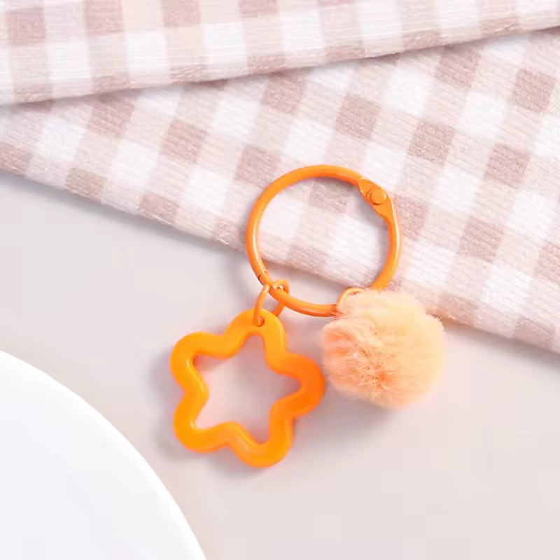 KC36  Star Keychain with Fur Ball - Keyring Clasp( 1 pc ) ( 3:3:2 cm )