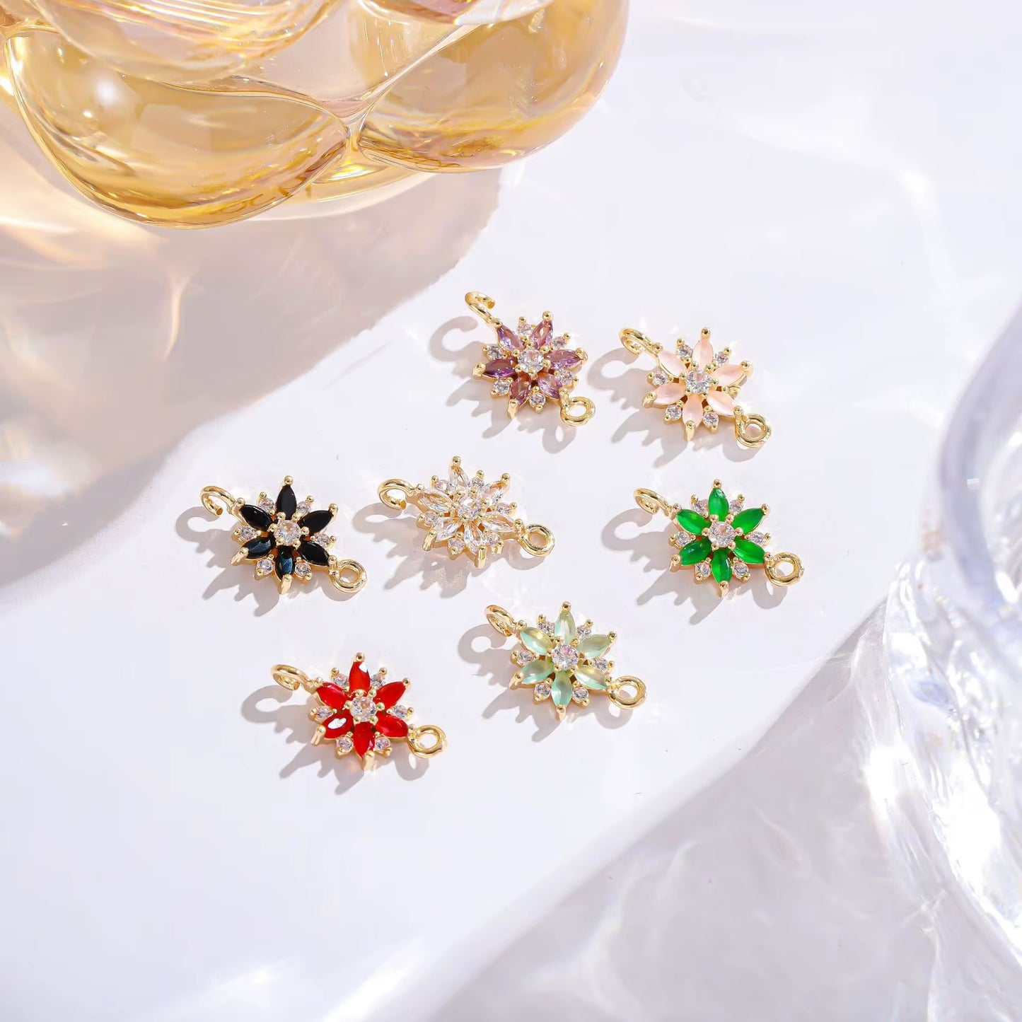 BBB 282 (f) Purple Zircon Snowflake connector 14k gold plated crystal charm ( 1 pc ) Anti tarnish ( 18:10 mm )