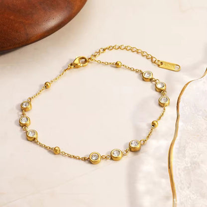 BSJ14E  clear zircon bead Bracelet  - 18k gold PVD plated 316 stainless steel - Anti tarnish