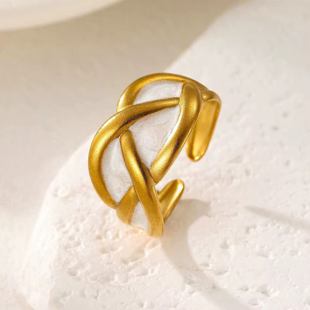 SJ 896 White Enamel Ring Adjustable - 18k Gold PVD plated stainless steel - Anti tarnish