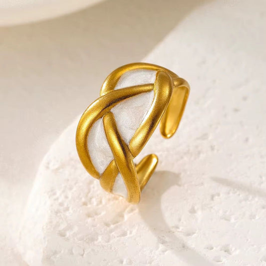 SJ 896 White Enamel Ring Adjustable - 18k Gold PVD plated stainless steel - Anti tarnish