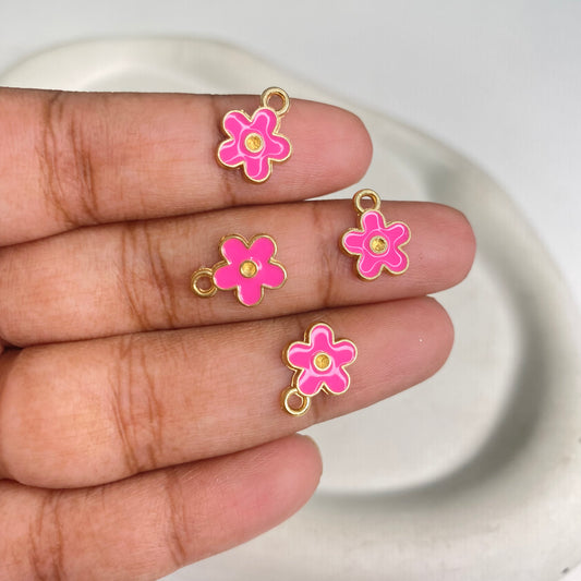 BBB 292 (a) Pink Flower enamel charm ( 1 pc ) High quality shine ( 12:10 mm )