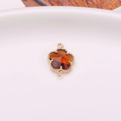 BBB 207 (h) Coffee Red Plum Blossom 14k gold plated Zircon Crystal Connector ( 1 pc ) Anti tarnish ( 11:7 mm )