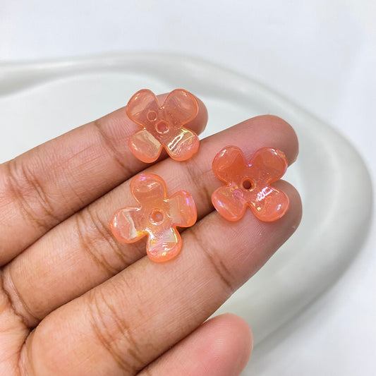 BBB 121 (E) Four petal uv plated shiny irrediscent Acrylic flower bead (1PC)