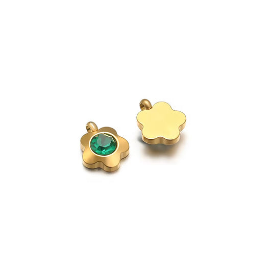 SS 2817 Green Zircon Flower charm 18k Gold plated stainless steel ( 1 piece ) Anti tarnish ( 7 mm )