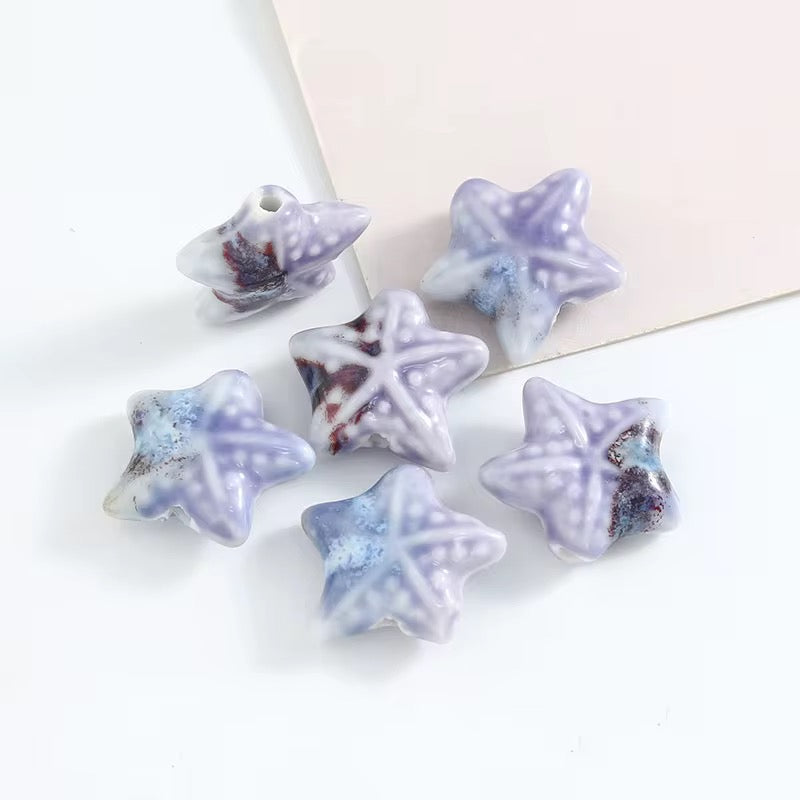 BBB 256 (d) Purple Starfish  Ceramic bead ( 1 pc ) Porcelian Ceramic ( 18 mm )