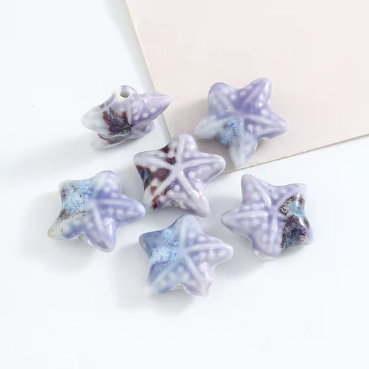 BBB 256 (d) Purple Starfish  Ceramic bead ( 1 pc ) Porcelian Ceramic ( 18 mm )