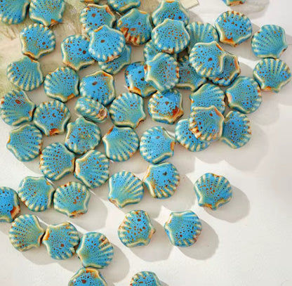 BBB 214 (a) Sea Blue Shell Porcelian Ceramic bead ( 1 pc ) High Shine ( 12:10 mm )