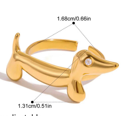 SJ 1016 Doggy Zircon Ring Adjustable  - 18k Gold PVD plated stainless steel - Anti tarnish