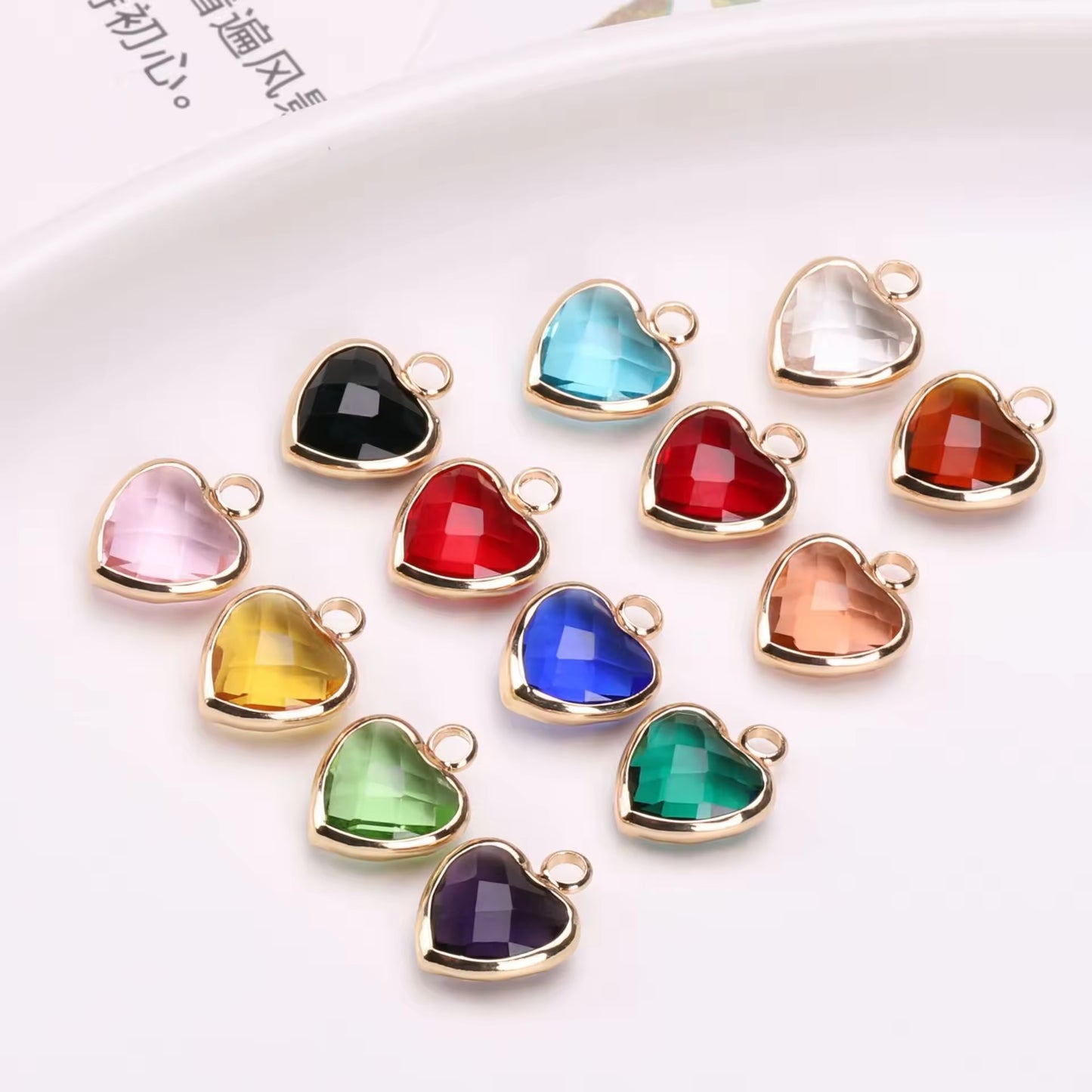 BBB 95 Heart 14k gold plated Zircon crystal charm ( 1 pc ) Anti tarnish ( 8 mm )