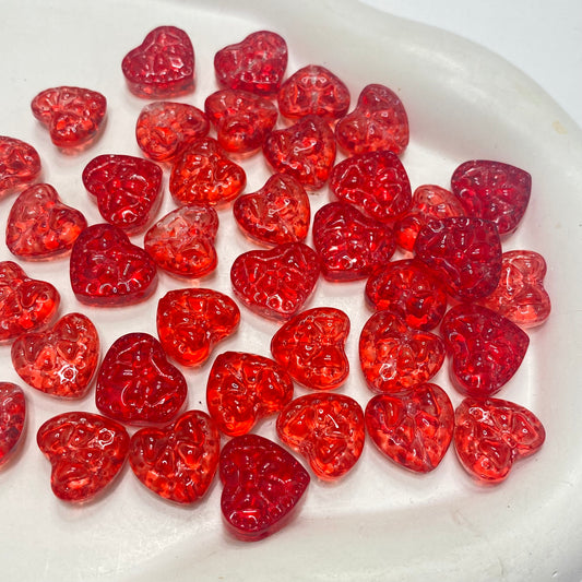 GB 2150 Red bow engraved heart glass bead ( 1 pc )