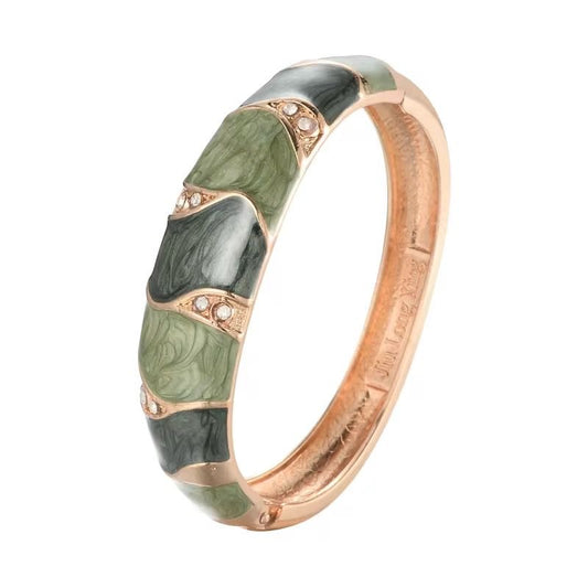GSJ01A Green Dripping Art Thick Cuff Bracelet 14k gold plated - Anti tarnish