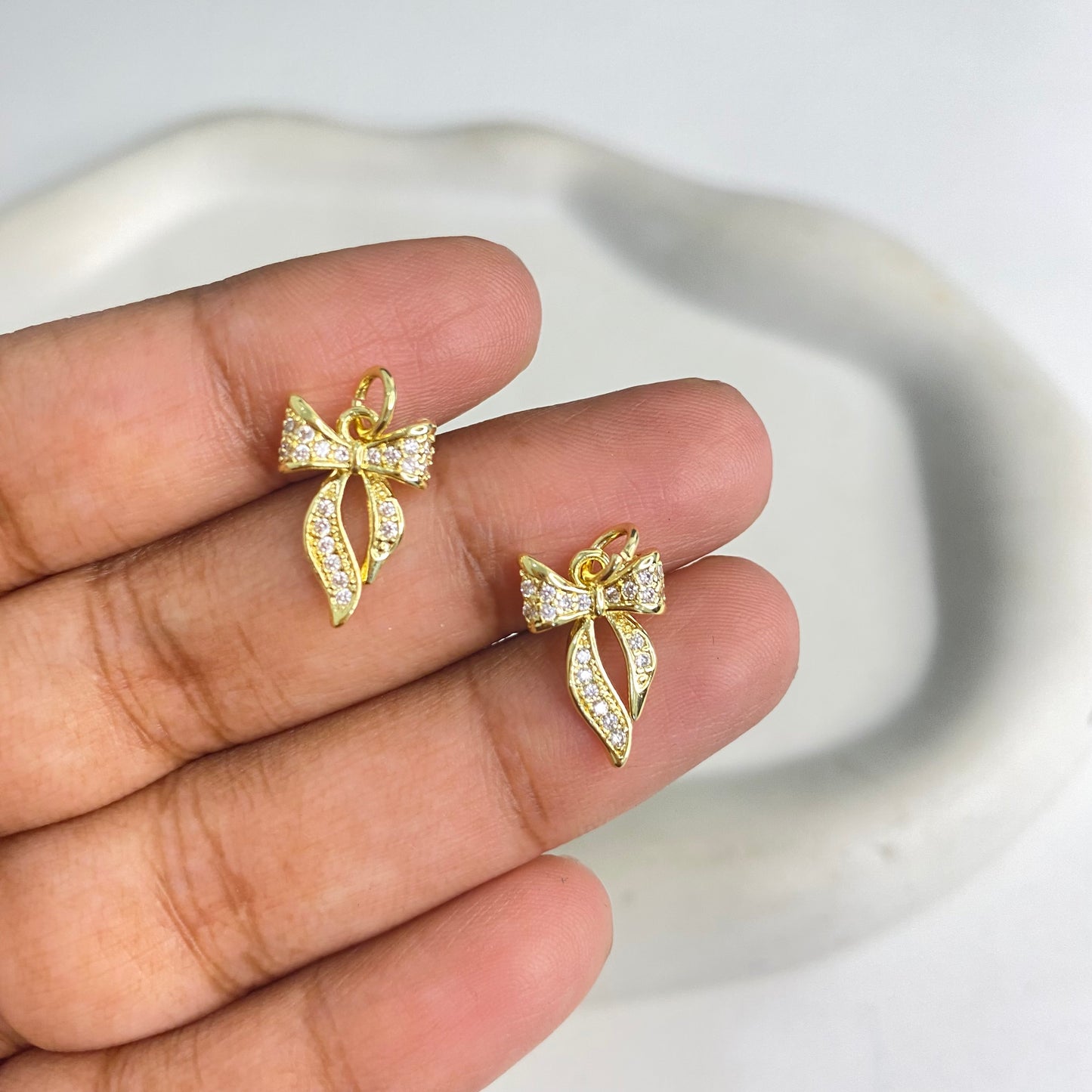 SS 1219 Bow Christmas Zircon charm 18k gold plated ( 1 pc ) Anti tarnish ( 15:10 mm )