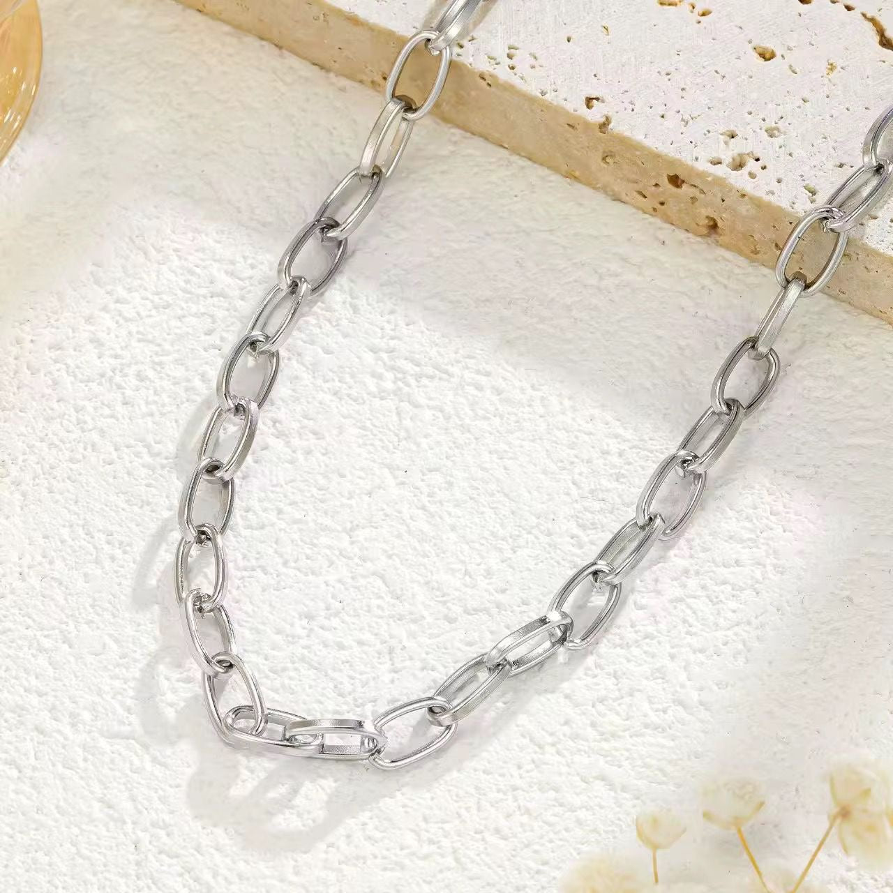 SJ 827 Chunky Silver link Chain Necklace - 18k Gold PVD plated stainless steel - Anti tarnish