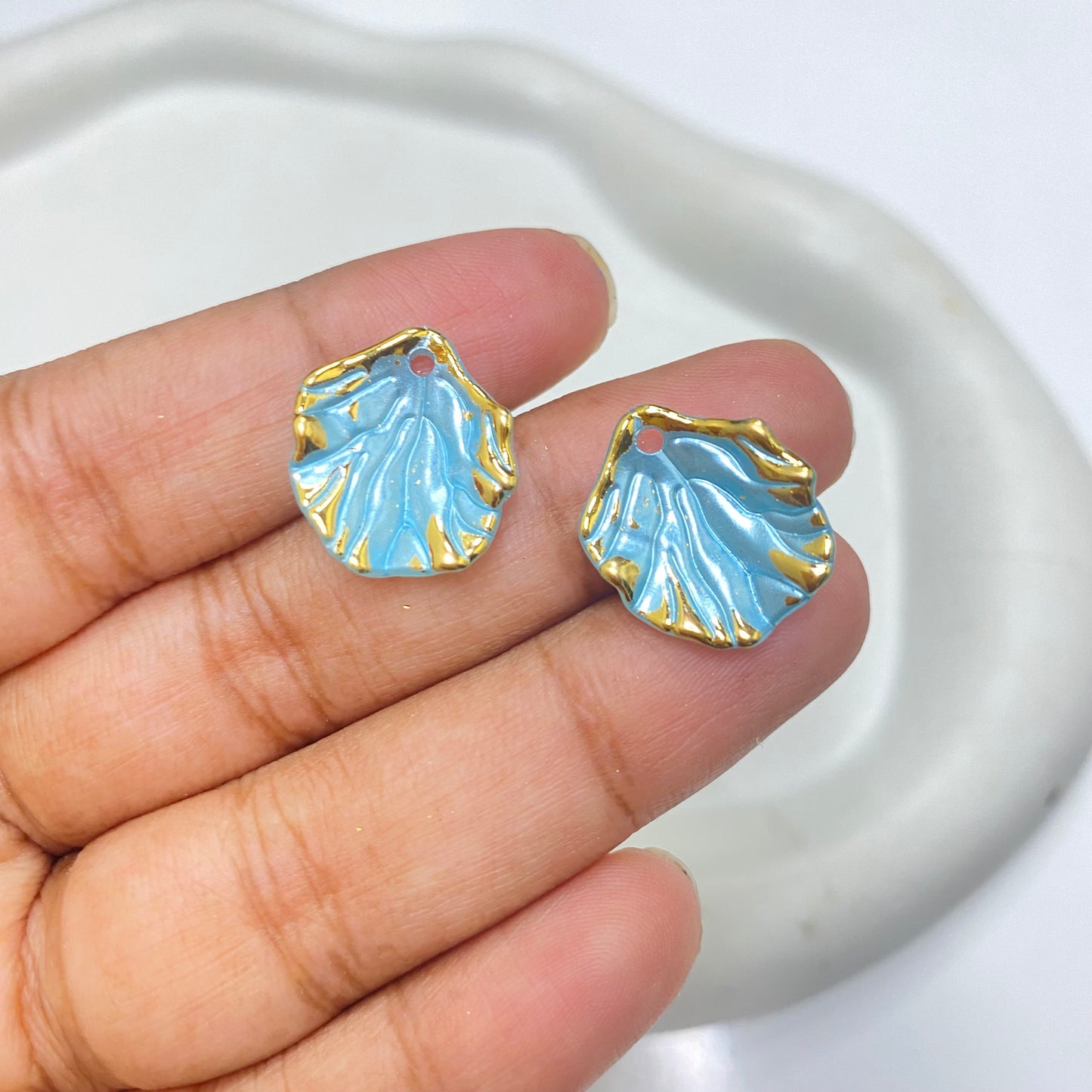 BBB 169 (D) Blue pearl with gold liner shiny luminous Acrylic bead ( 1 pc )