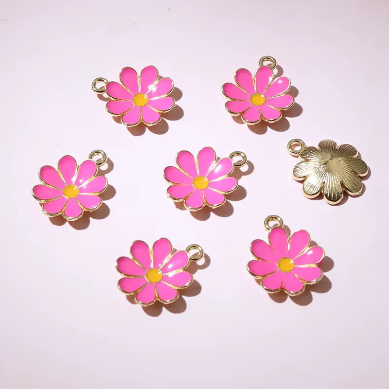 EC06I Cute Daisy Flower enamel charm ( 1 pc ) Tarnish Resistant ( 19:15 mm )