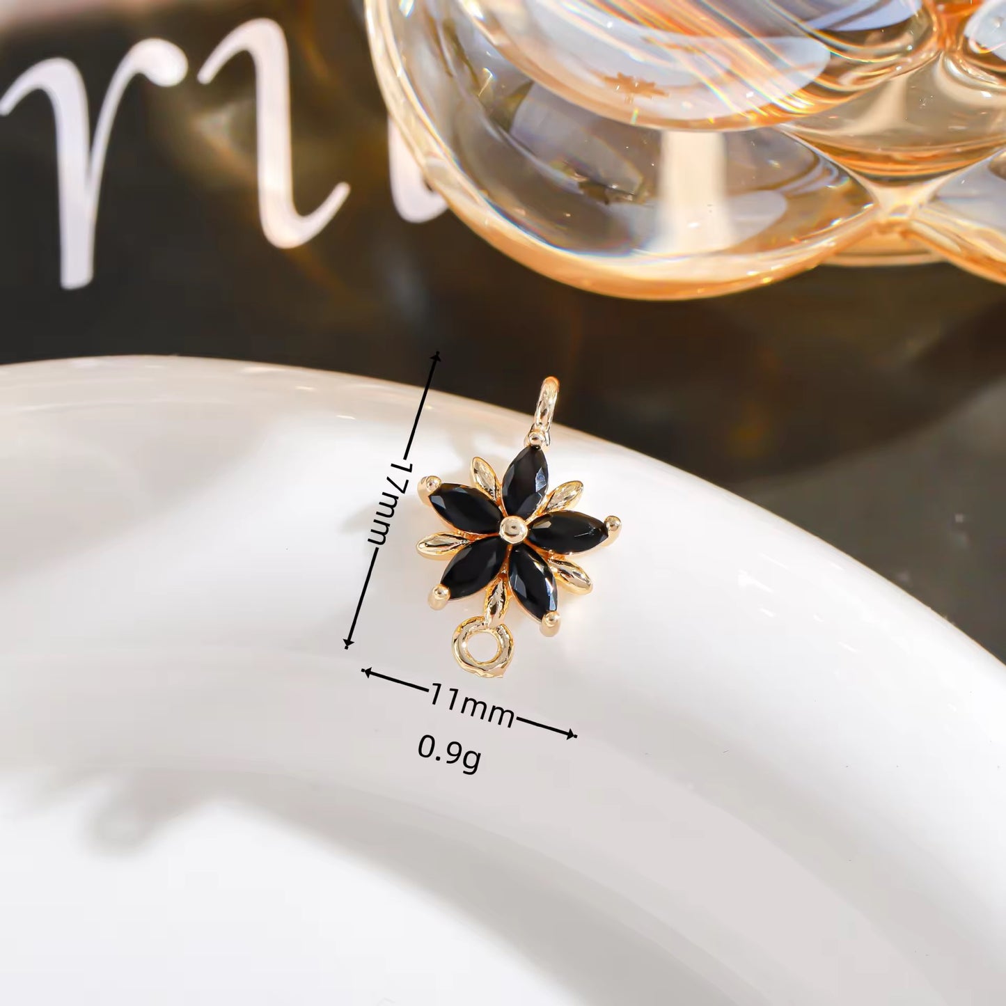 GPC15O Floral Zircon connector ( 1 pc ) 14k gold plated crystal charm