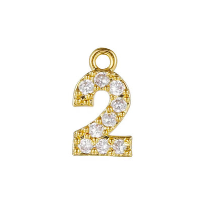 BBB 340 Numbers zircon 14k gold plated charm ( 10 mm ) Anti tarnish ( 1 pc )