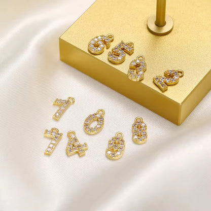 BBB 340 Numbers zircon 14k gold plated charm ( 10 mm ) Anti tarnish ( 1 pc )
