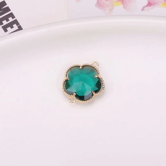 BBB 207 (g) Dark Green Plum Blossom 14k gold plated Zircon Crystal Connector ( 1 pc ) Anti tarnish ( 11:7 mm )