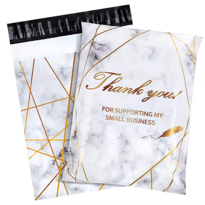Big Thank You White Marble Poly Mailer Bag -  Waterproof & Double Sided - Designer Premium Packaging ( 15:18 inch )