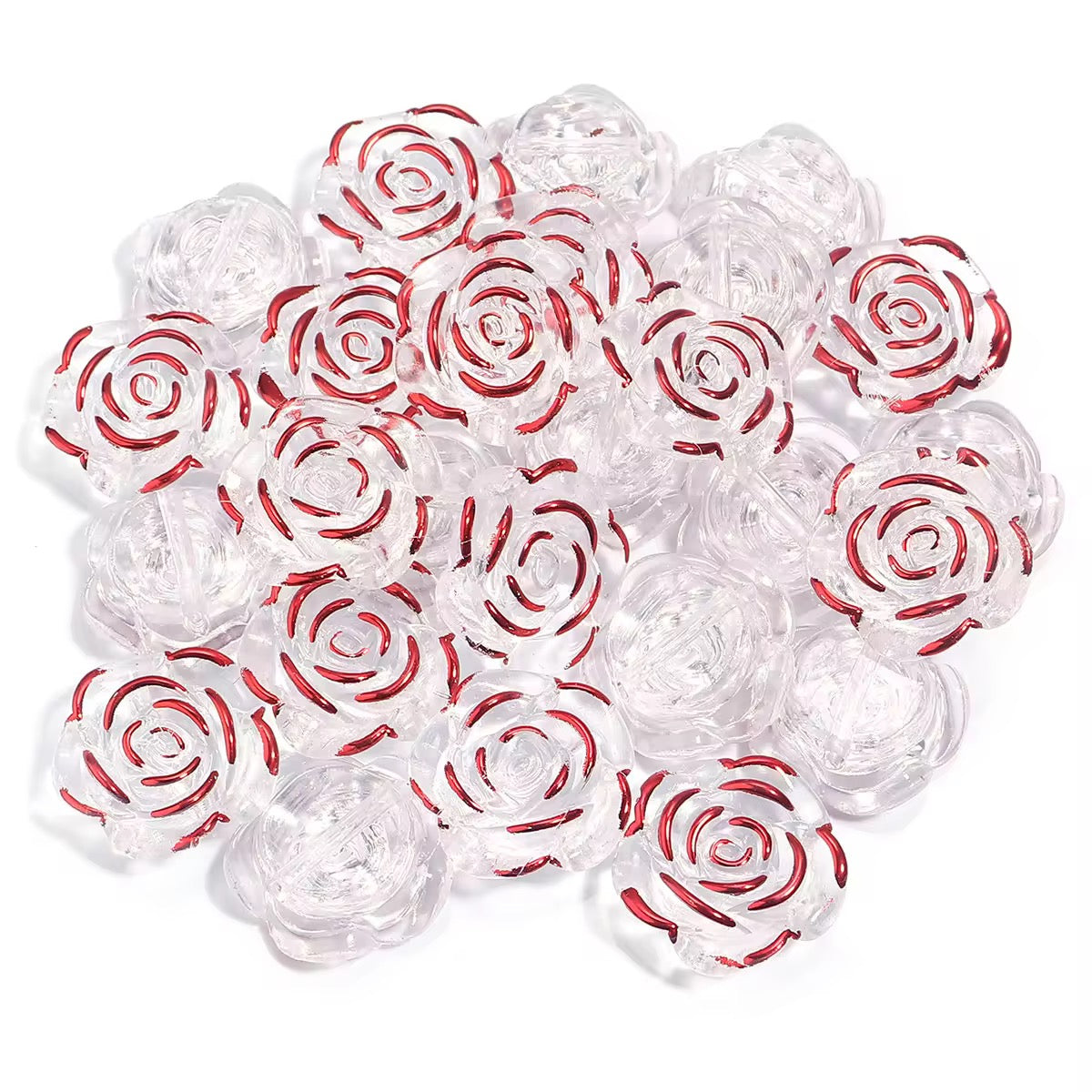 BBB 361 (a) Red Petal Rose Flower Bead ( 1 pc ) UV Plated Acrylic ( 20 mm )