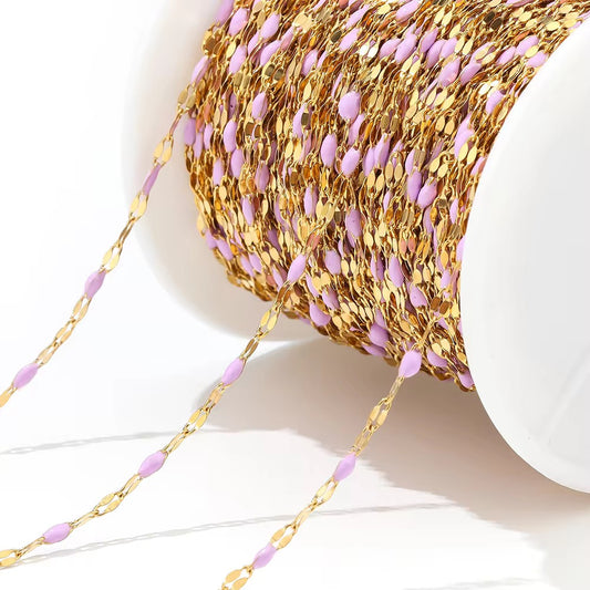 CN 84 Pastel Purple Wide drop oil Lip Chain 18k Gold Stainless steel( 1 feet ) Anti tarnish ( 2 mm )