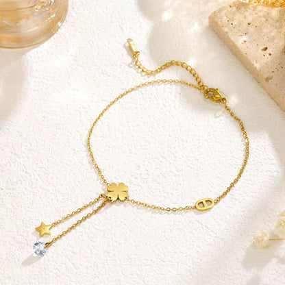 SJ 790 Four leaf clover Dainty Anklet - 18k Gold PVD plated stainless steel - Anti tarnish