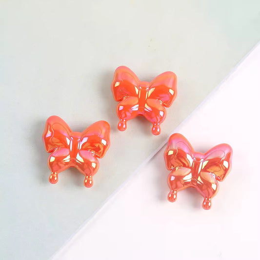 BBB 303 (f) Orange Butterfly Holographic Shiny  Bead ( 1 pc ) UV Plated Acrylic ( 29:29 mm )