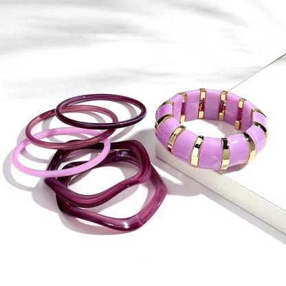 RJ 10 Purple Mixed Chunky Irregular bracelet Set ( 6 piece / set ) - Anti tarnish