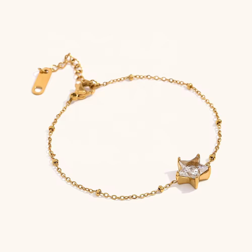 SJ 415 Minimalistic Star Zircon bead chain Bracelet- Premium 18k Gold PVD plated stainless steel - Anti tarnish - Wholesale