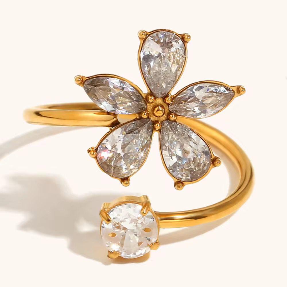 RSJ26G zircon flower ring - 18K Gold PVD plated