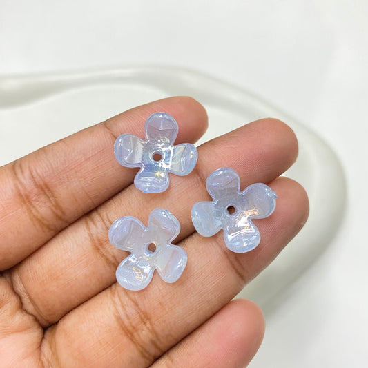 BBB 121 (I) Four petal uv plated shiny irrediscent Acrylic flower bead (1PC)